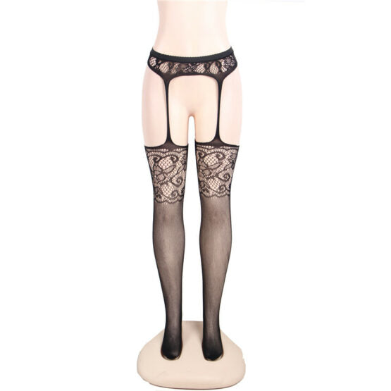 Stockings, Lace Attached Garter-Black : S/M