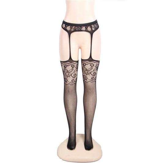 Stockings, Lace Attached Garter-Black : S/M