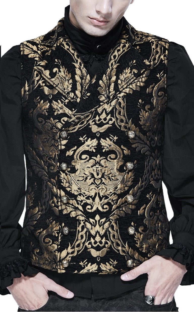 Vest, Brocade Double Breasted Gold, silver button