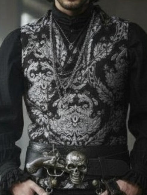 Vest, Brocade Double Breasted Silver, silver button