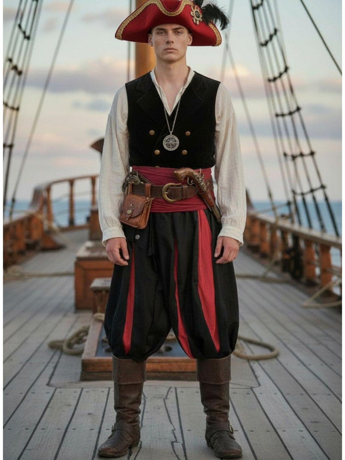 Knee Pants, Medieval European Black/Red