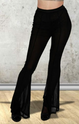 Pants, Bellbottoms Mesh-Black : Large