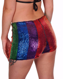 Shorts, stretch sequins-Rainbow : L/XL