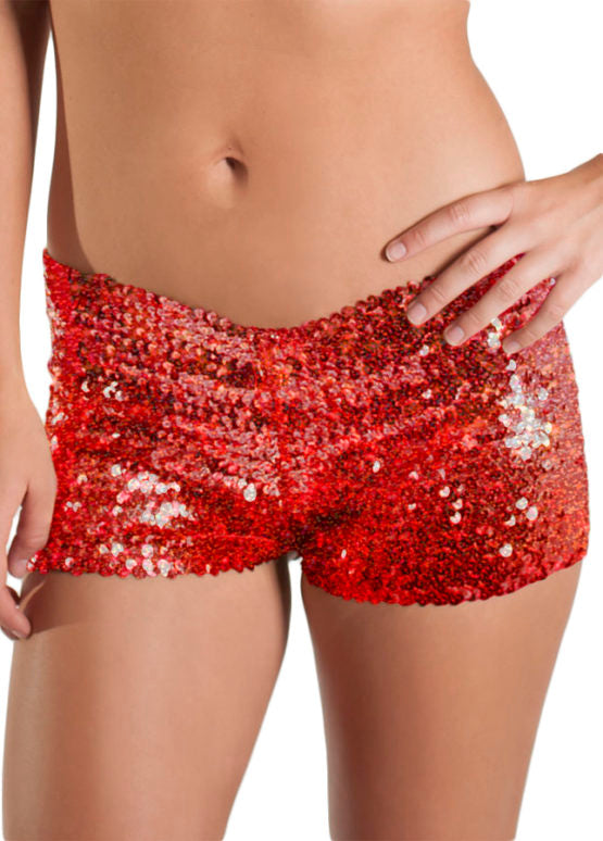 Shorts, stretch sequins-red or blk