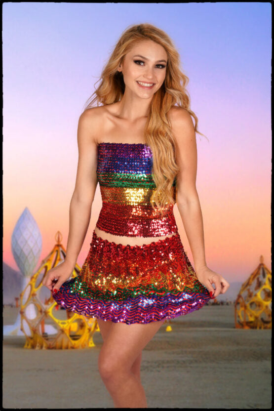 Skirt, Rainbow Sequin-Rainbow : OS