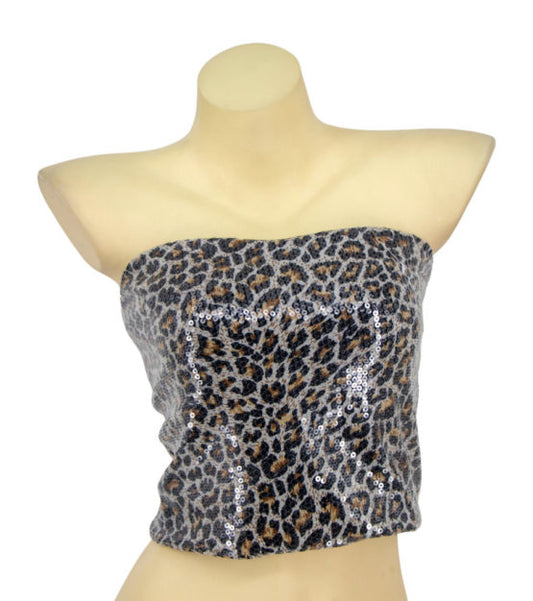 Top, Crop Sequin-Cheetah : O/S