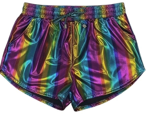 Booty Shorts, Metallic Lame Rainbow