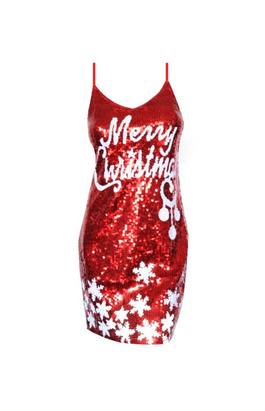 Dress, Sequin Christmas-red : L