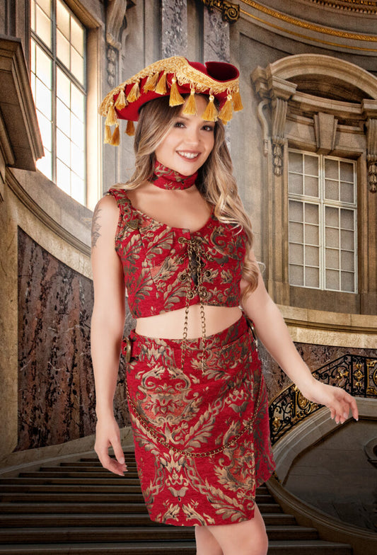 Pirate Steampunk 3pc, Red Gold Brocade M
