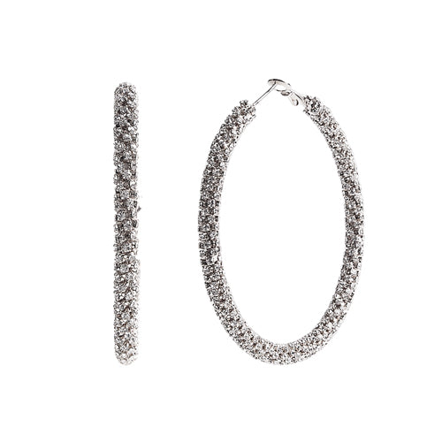 Earrings, Hoop Rhinestone-Silver