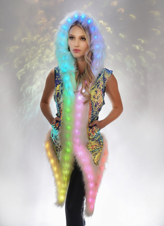 Vest, LED Sequin Hooded S/M