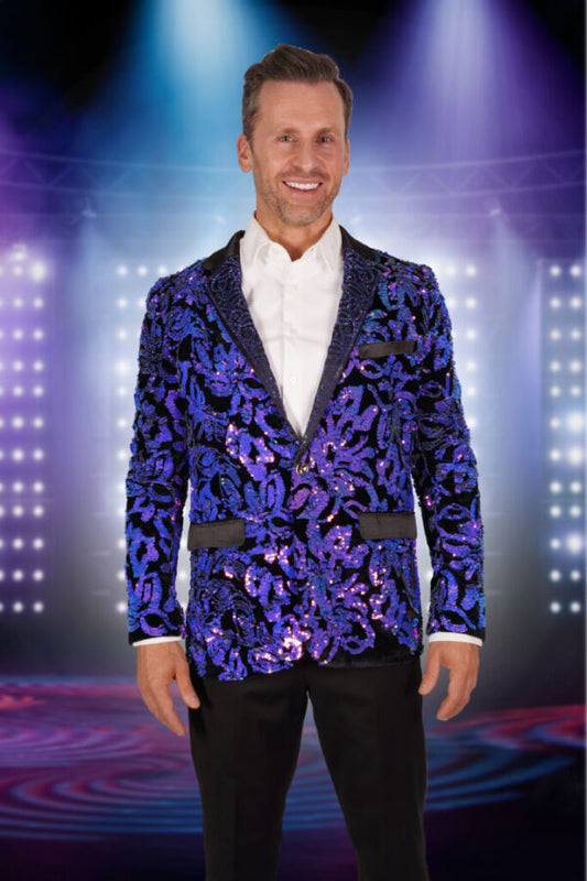 Blazer Jacket, Sequin Men's Purple Leaf: XL