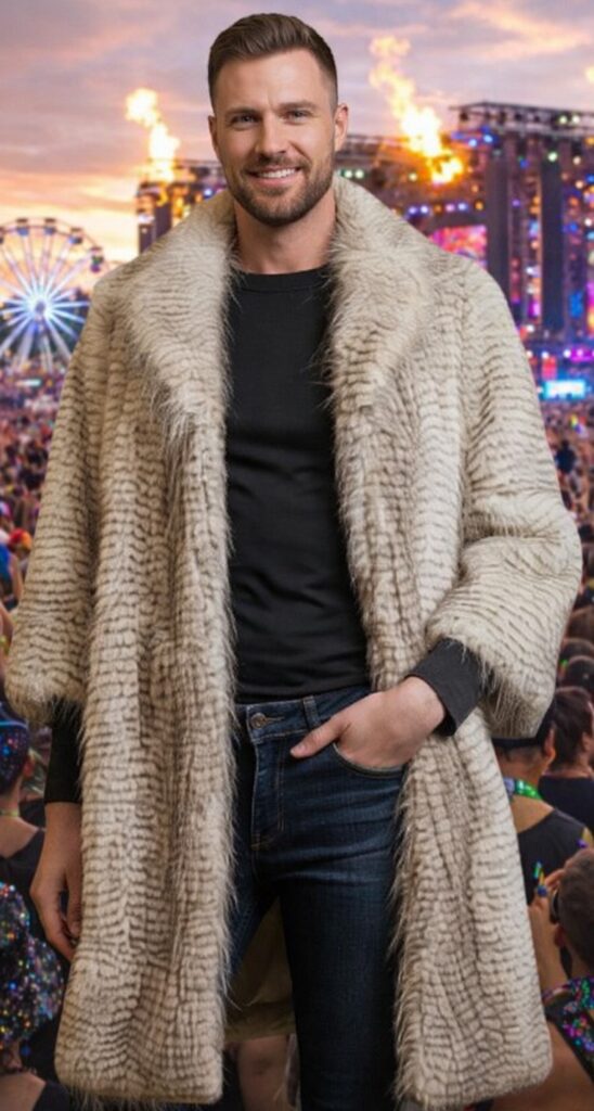 Coat, Fur Textured Cream & Grey XL