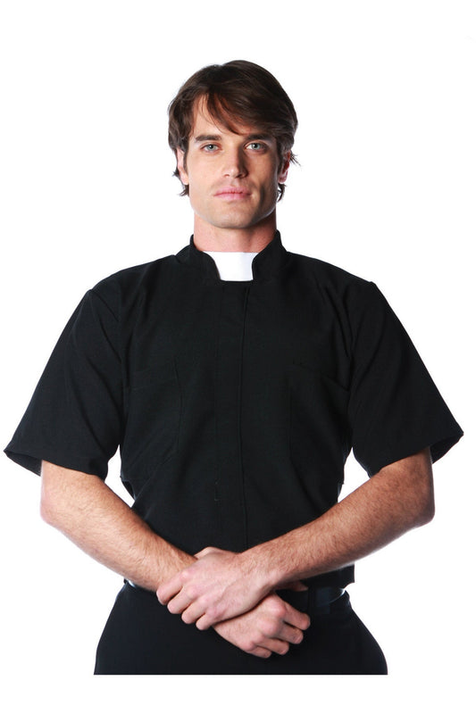 Shirt, Priest w/ Deluxe Collar-Black White : X-Large