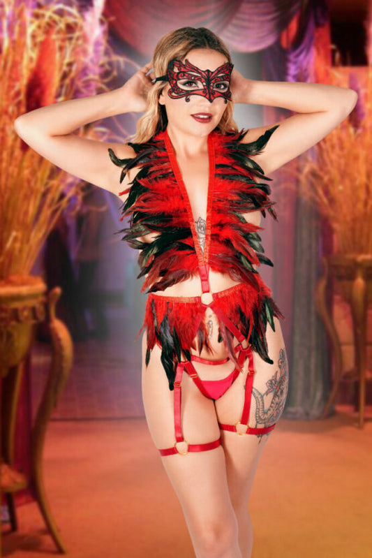 Body Harness, Red Black Feather