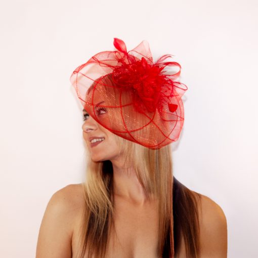 Fascinator, Red Net Platter-  : one size