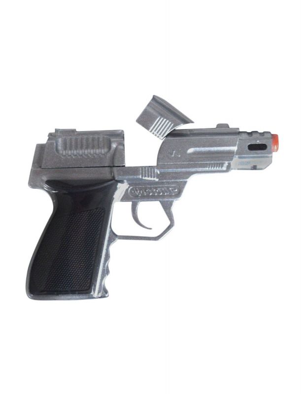 Gun, Metal Police Pistol-Black Silver