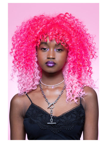 Wig, curl girl-hot pink : OS