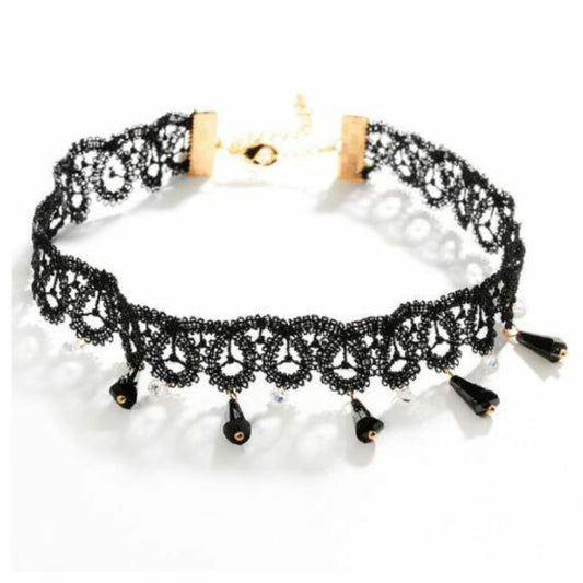 Necklace, Black Lace & Beads