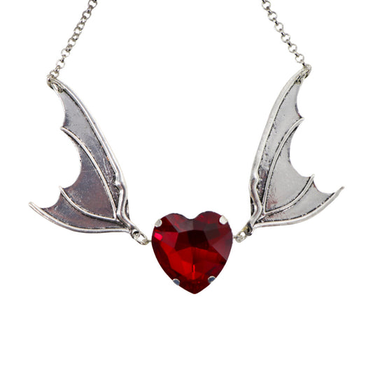 Necklace, Bat Wings W/ Heart-