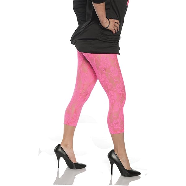 Lace Leggings - Neon Pink-M
