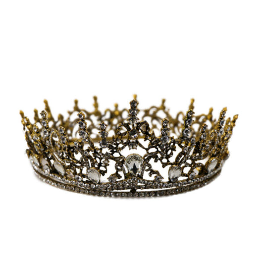 Crown, Antiqued Gold w/ Clear Stones