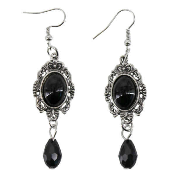 Earrings, Black Gem Dangle