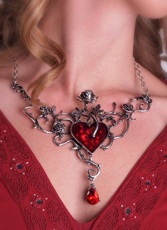 Necklace, Red Heart-Red Silver