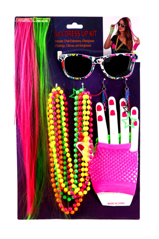 Glam Rock 80's 4pcs, Neon Green & Pink
