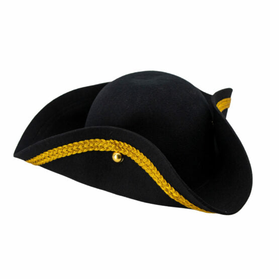 Tricorn, Wool Felt Pirate Gold Trim