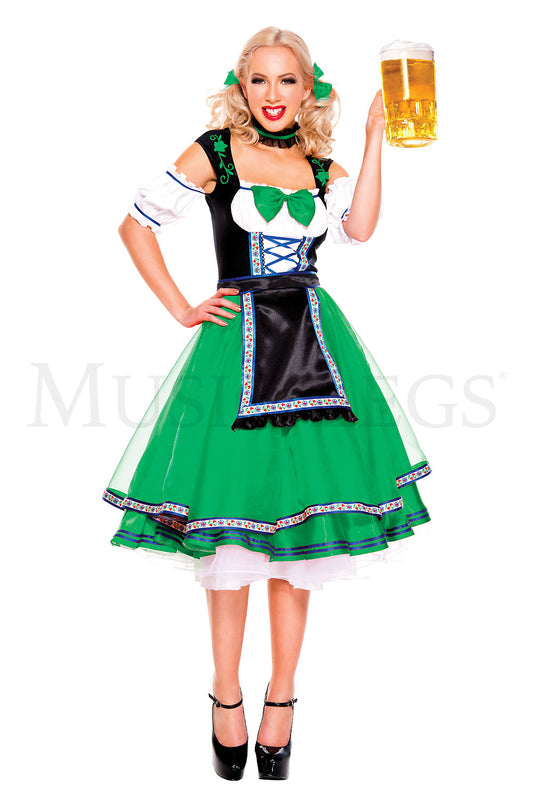 Dirndl, Oktoberfest Beer Girl-Grn/Wht/Blk : XS