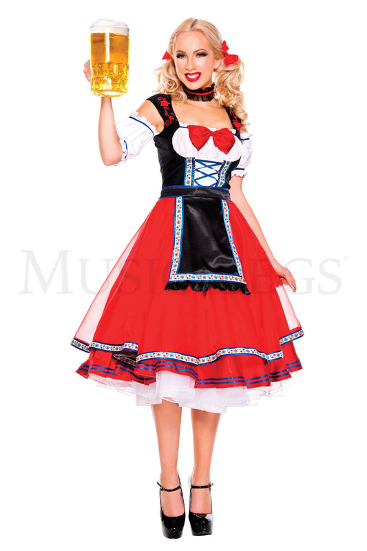 Dirndl, Oktoberfest Beer Girl-Red/Wh/Bk : XS