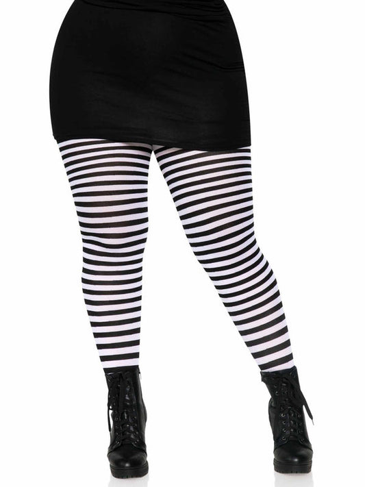 Tights, Opaque Stripe Black/White 3X/4X
