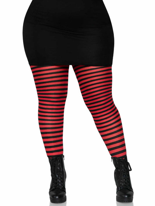 Tights, Opaque Stripe Black/Red 1X/2X