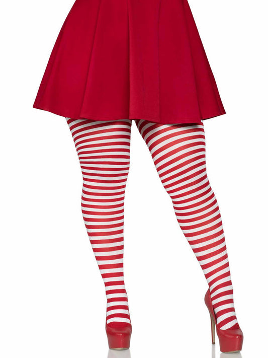 Tights, Opaque Stripe Red/White 3X/4X
