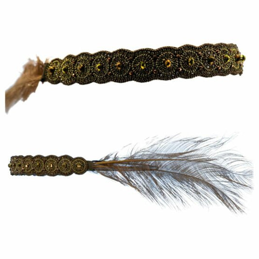 Headband Flapper beaded feather-  : elasticized