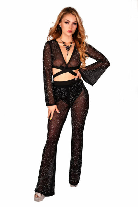 Pants & Top Set, Rhinestone Mesh