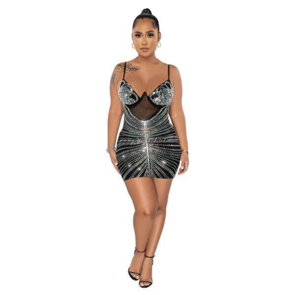Short Dress, Mesh Rhinestone