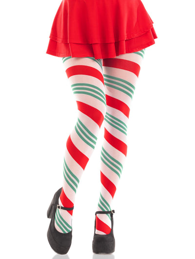 Pantyhose, Candy Cane Striped Green Red