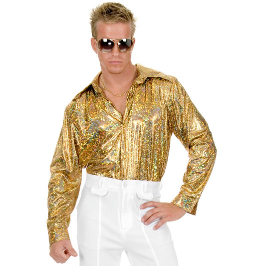 70s Shirt Glitter Hologram-gold metalli : M 40-42 ches