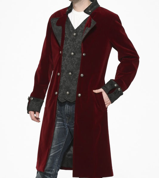 Coat, 18th c. Burgundy Velvet-  : Medium