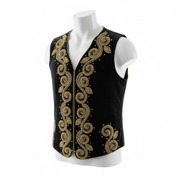 Vest, Velvet Sequin Black/Gold