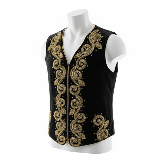 Vest, Velvet Sequin Black/Gold