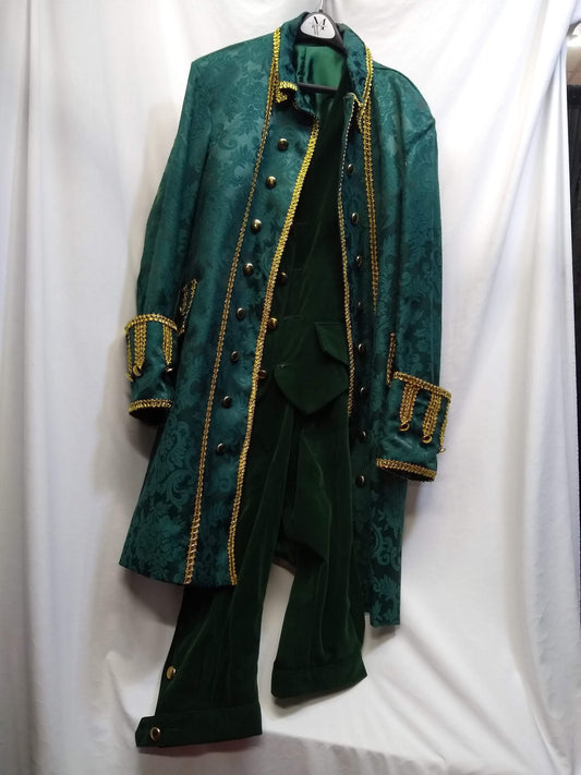 Fancy Colonial Man 18th c Frock Coat, GREEN