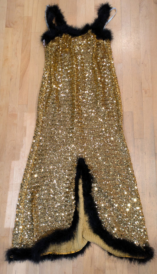 Mae West Dlx Sequin Gown Gld/Blk L