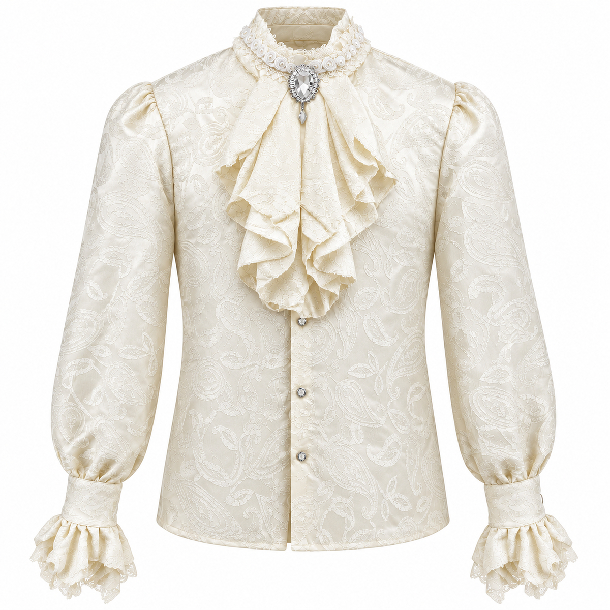 Shirt, 18th c Men's with Jabot White Brocade