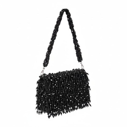 Purse, Black Beaded Fringe