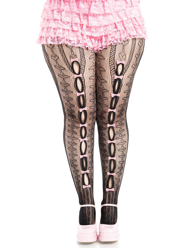 Tights, Sweetheart Bows Black/Pink Plus