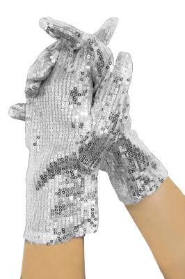 Gloves, sequin wrist length-silver