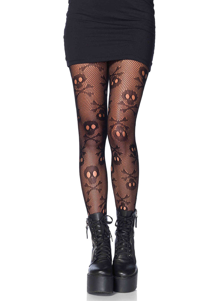 Pantyhose, Pirate Skull Net-Black